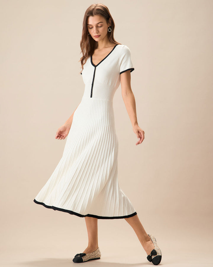 Sabrina | Contrast Knit Sweater Midi Dress