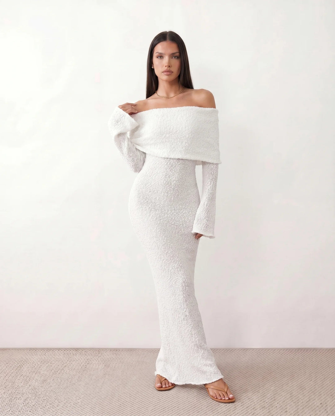 Celiane | Off Shoulder Fitted Knit Maxi Dress
