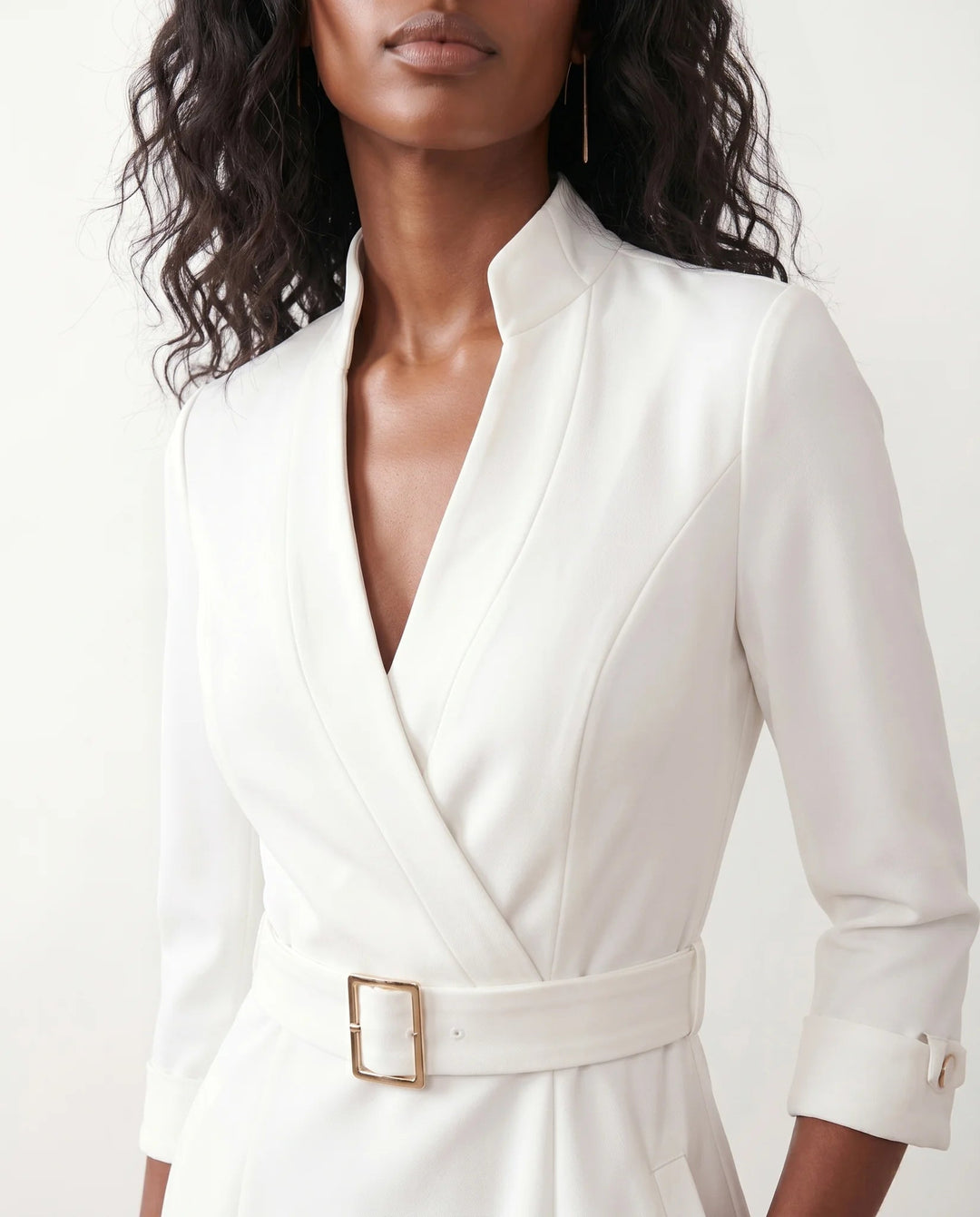 Victoire | Belted V-Neck Pencil Knee Dress