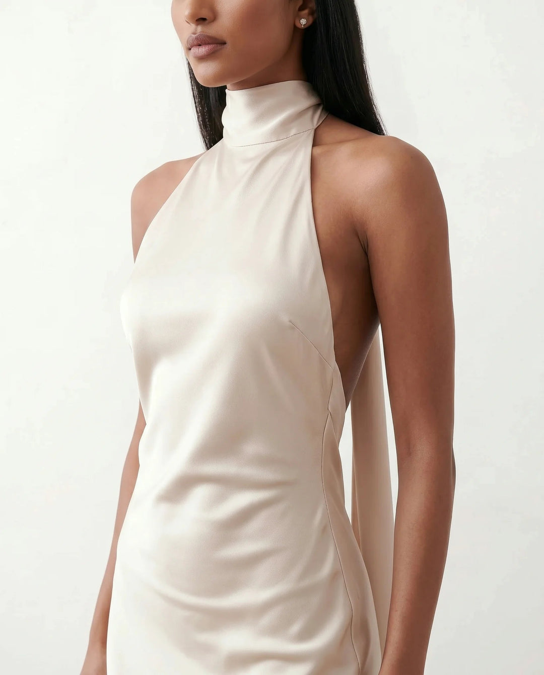 Saoirse | Satin Halter Open-Back Maxi Dress