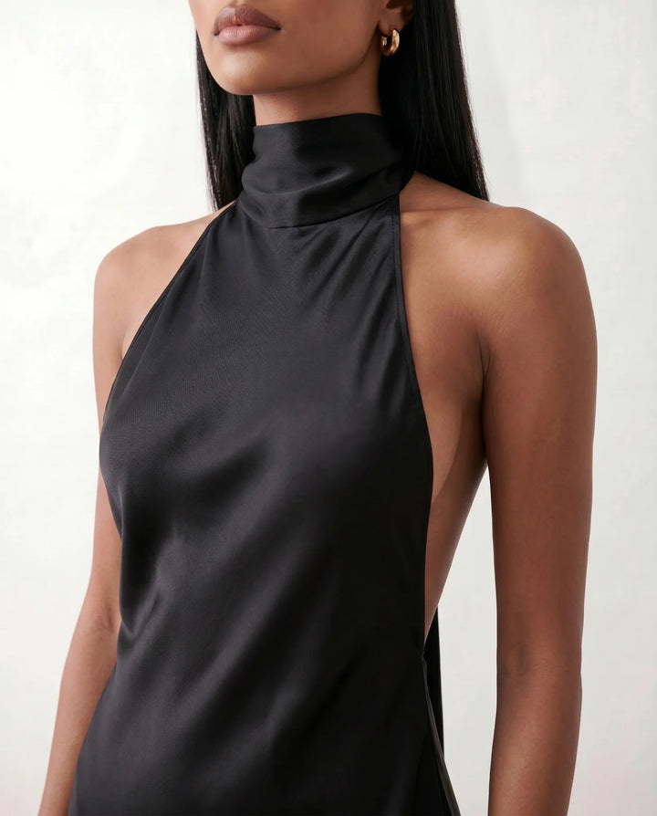 Saoirse | Satin Halter Open-Back Maxi Dress