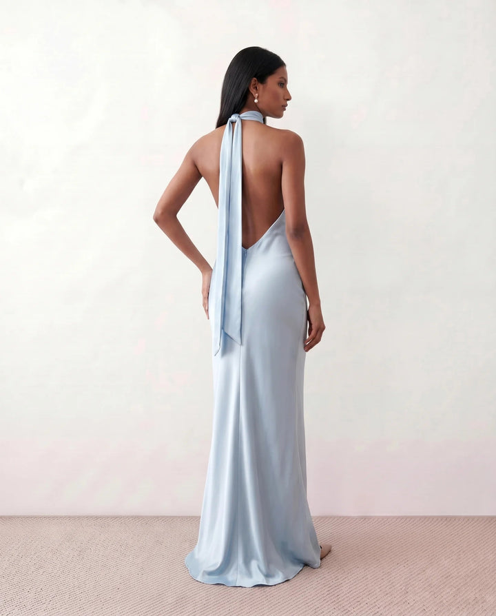 Saoirse | Satin Halter Open-Back Maxi Dress