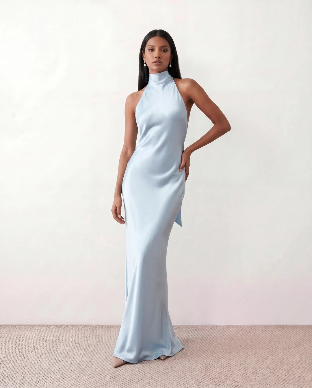 Saoirse | Satin Halter Open-Back Maxi Dress
