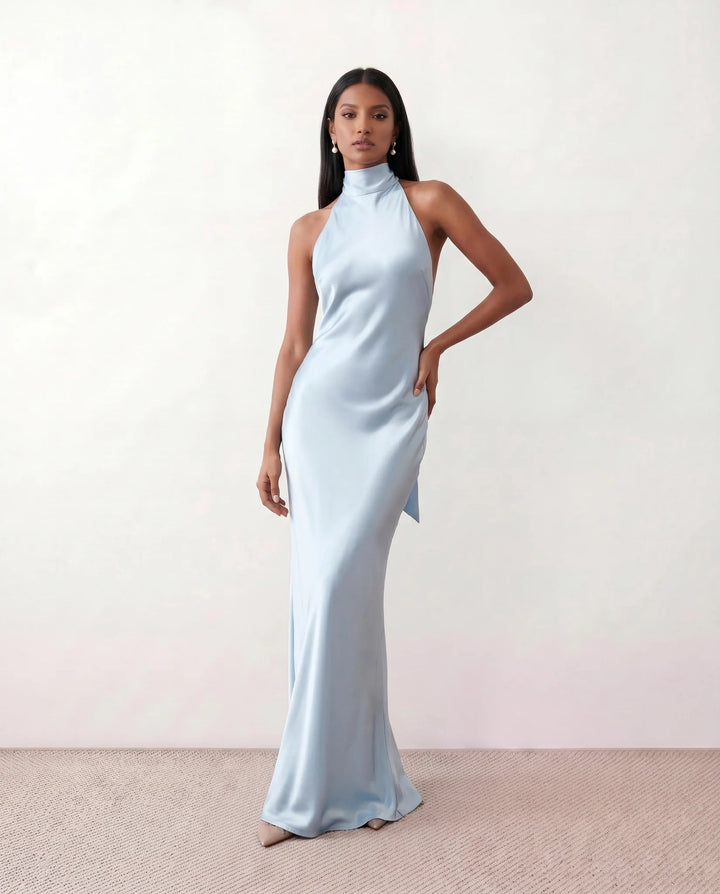 Saoirse | Satin Halter Open-Back Maxi Dress