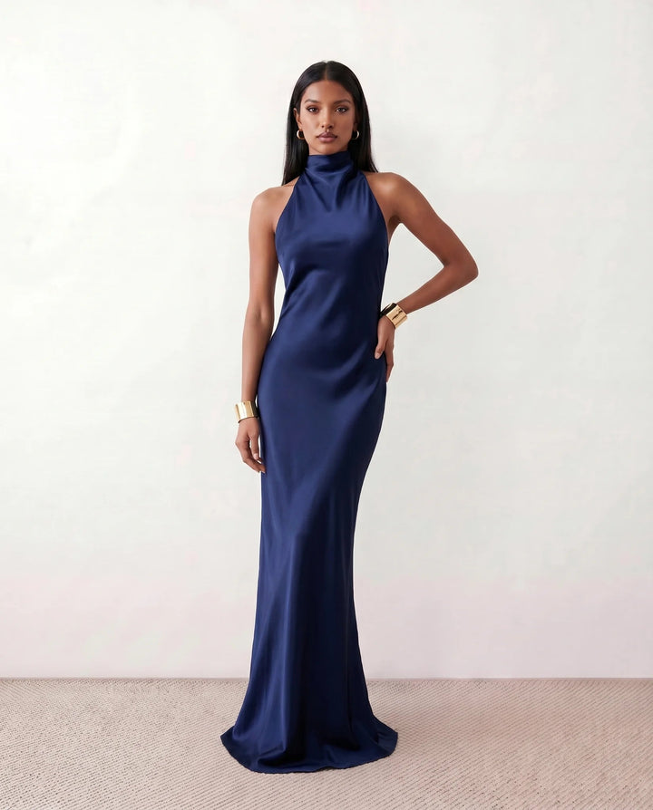 Saoirse | Satin Halter Open-Back Maxi Dress