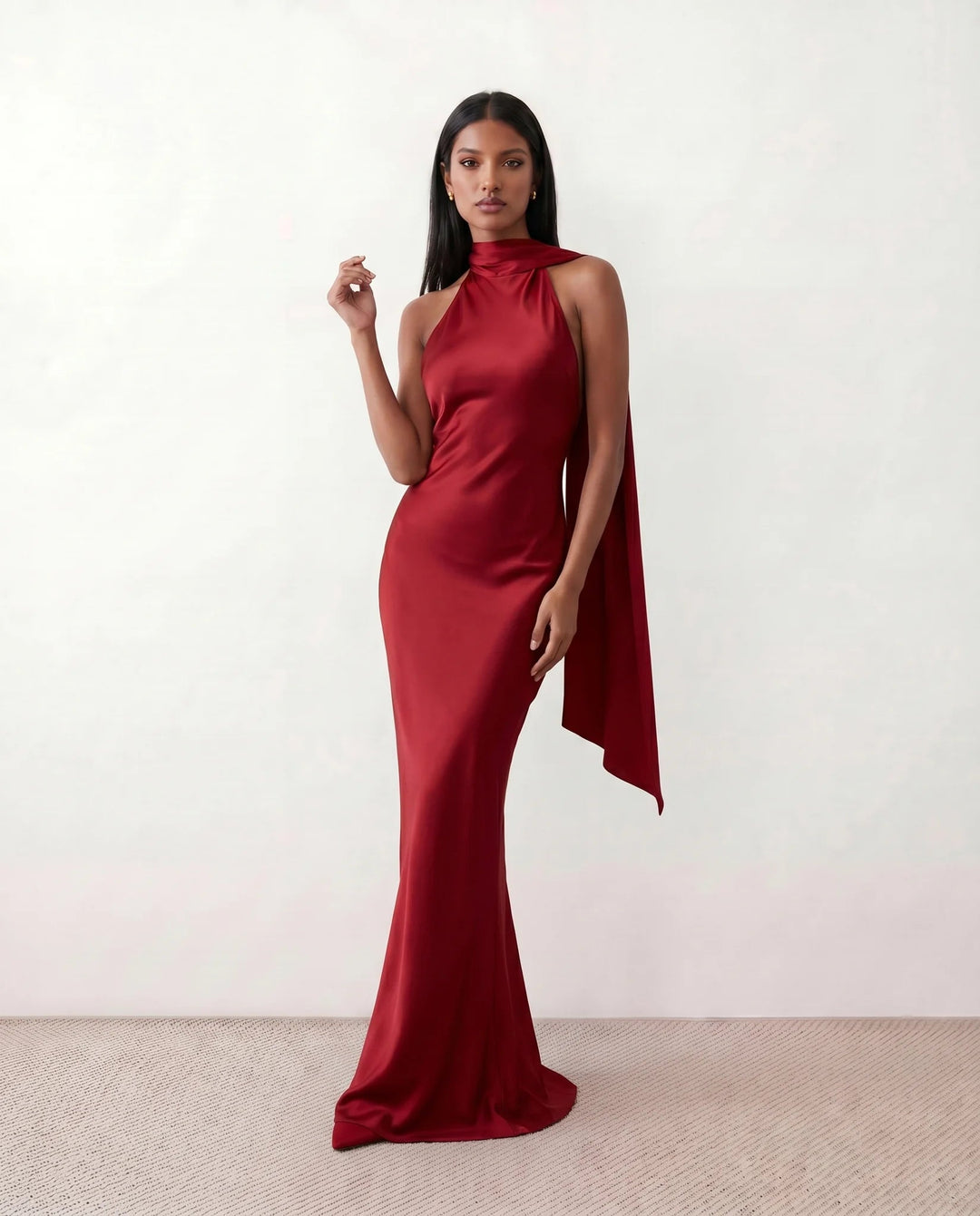 Saoirse | Satin Halter Open-Back Maxi Dress