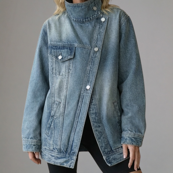 SKYE™ – Vintage Washed High Neck Asymmetric Jacket