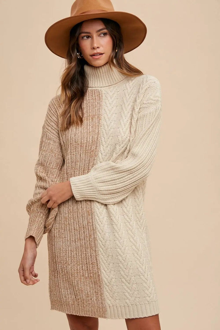 Imogen | Colour Block Turtleneck Sweater Dress
