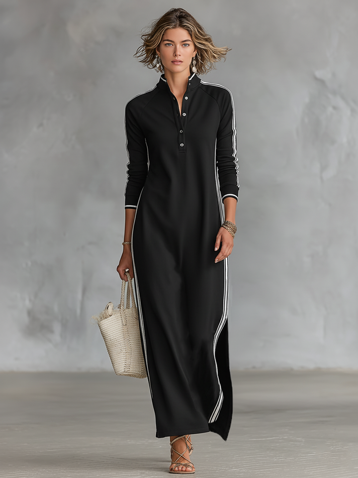 Noor | Trim Collar Sweatshirt Maxi Dress