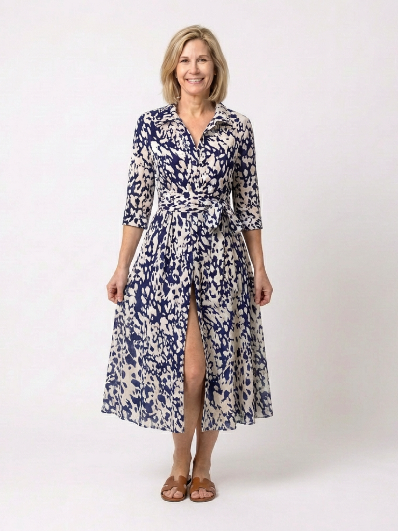 Florette | Collared Waist Tie Midi Dress