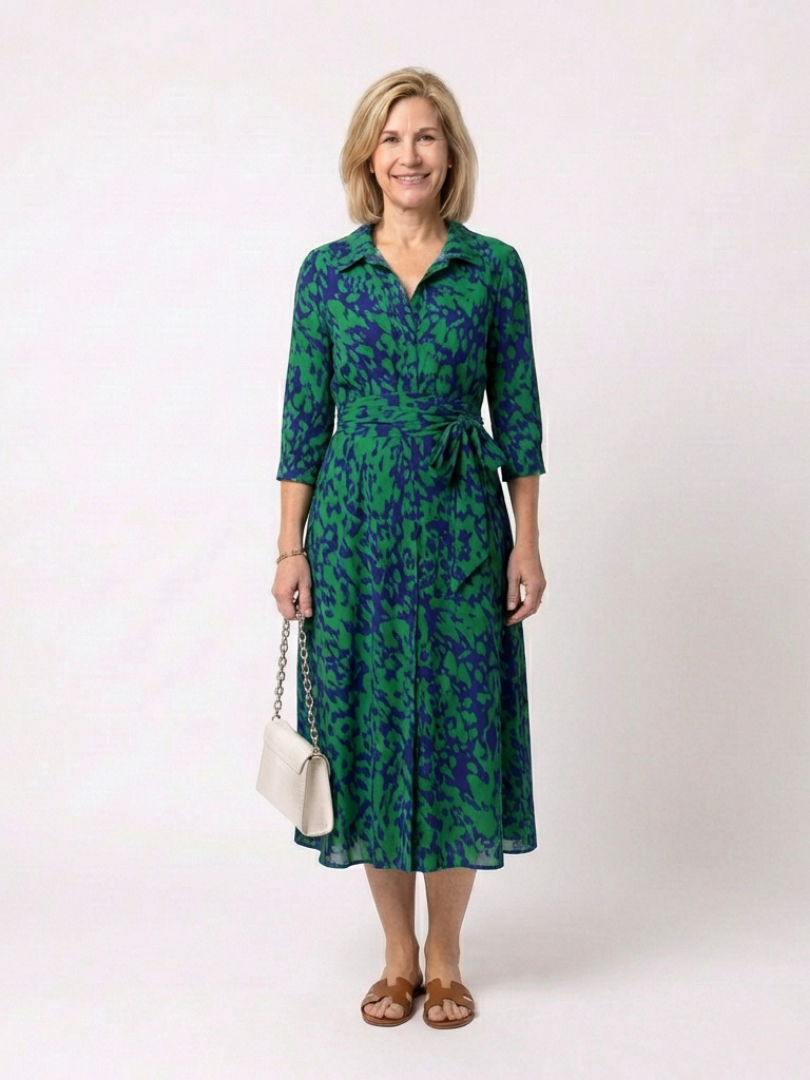 Florette | Collared Waist Tie Midi Dress