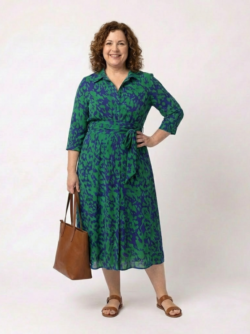 Florette | Collared Waist Tie Midi Dress