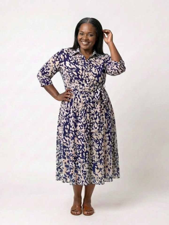 Florette | Collared Waist Tie Midi Dress