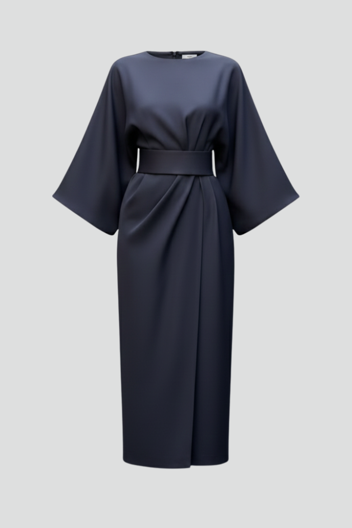 Fleur | Belted Waist Wide Sleeve Midi Dress
