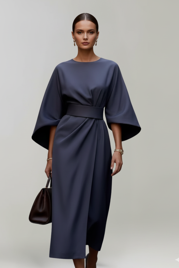 Fleur | Belted Waist Wide Sleeve Midi Dress