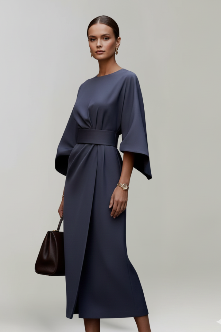 Fleur | Belted Waist Wide Sleeve Midi Dress