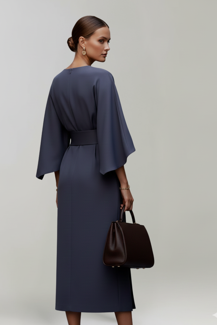 Fleur | Belted Waist Wide Sleeve Midi Dress