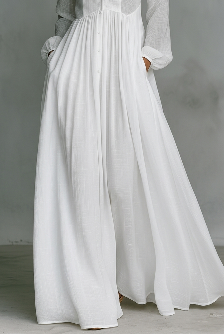 Fleur | Elegant Pleated Button-Front Maxi Dress