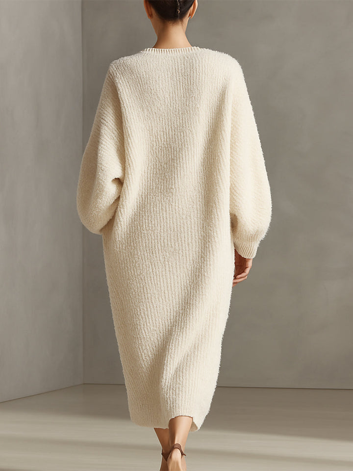 Velina | Fuzzy Knit Midi Dress Asymmetric Slit