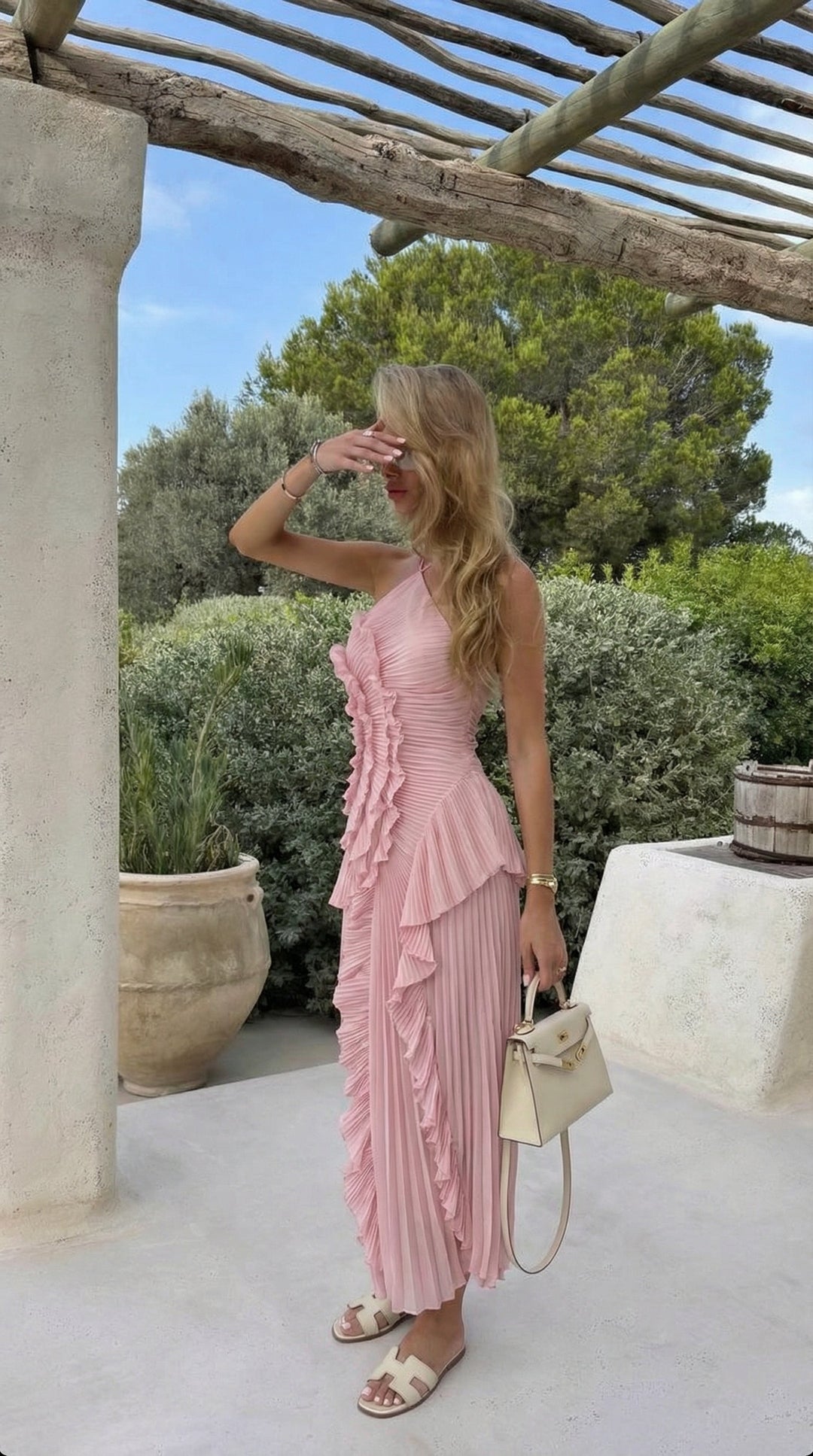Lucienne | Halter Neck Ruffle Asymmetric Maxi Dress