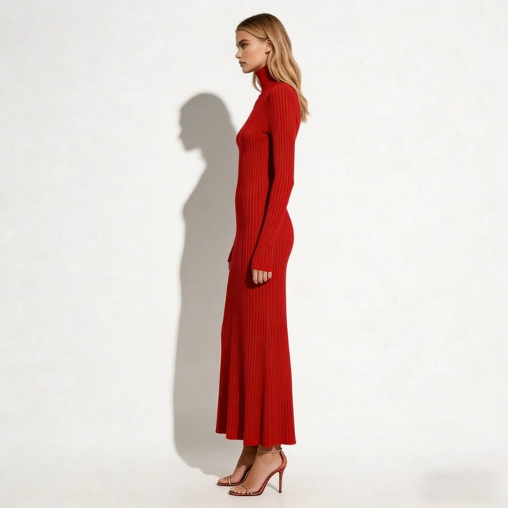 Dianelle | Pleated Turtleneck Knit Midi Dress