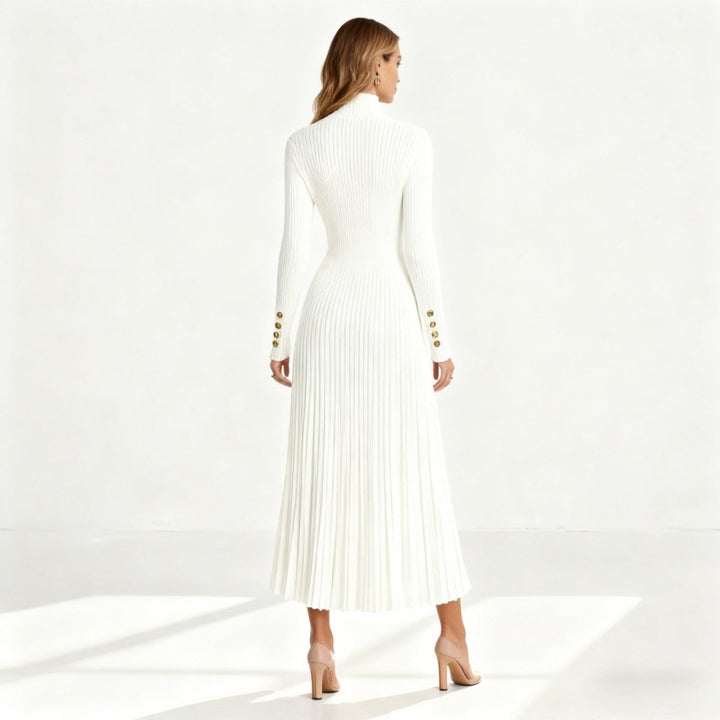Dianelle | Pleated Turtleneck Knit Midi Dress