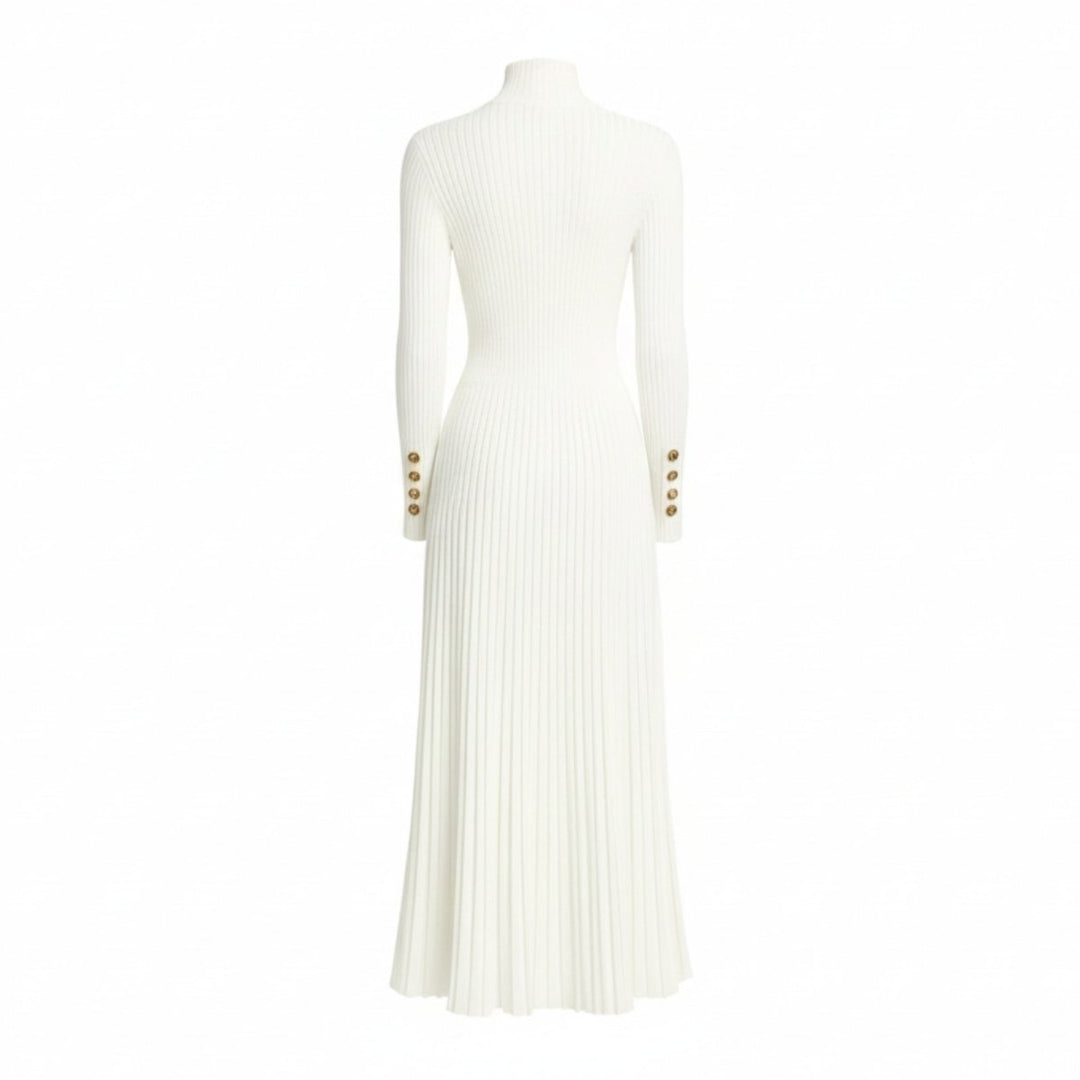 Dianelle | Pleated Turtleneck Knit Midi Dress