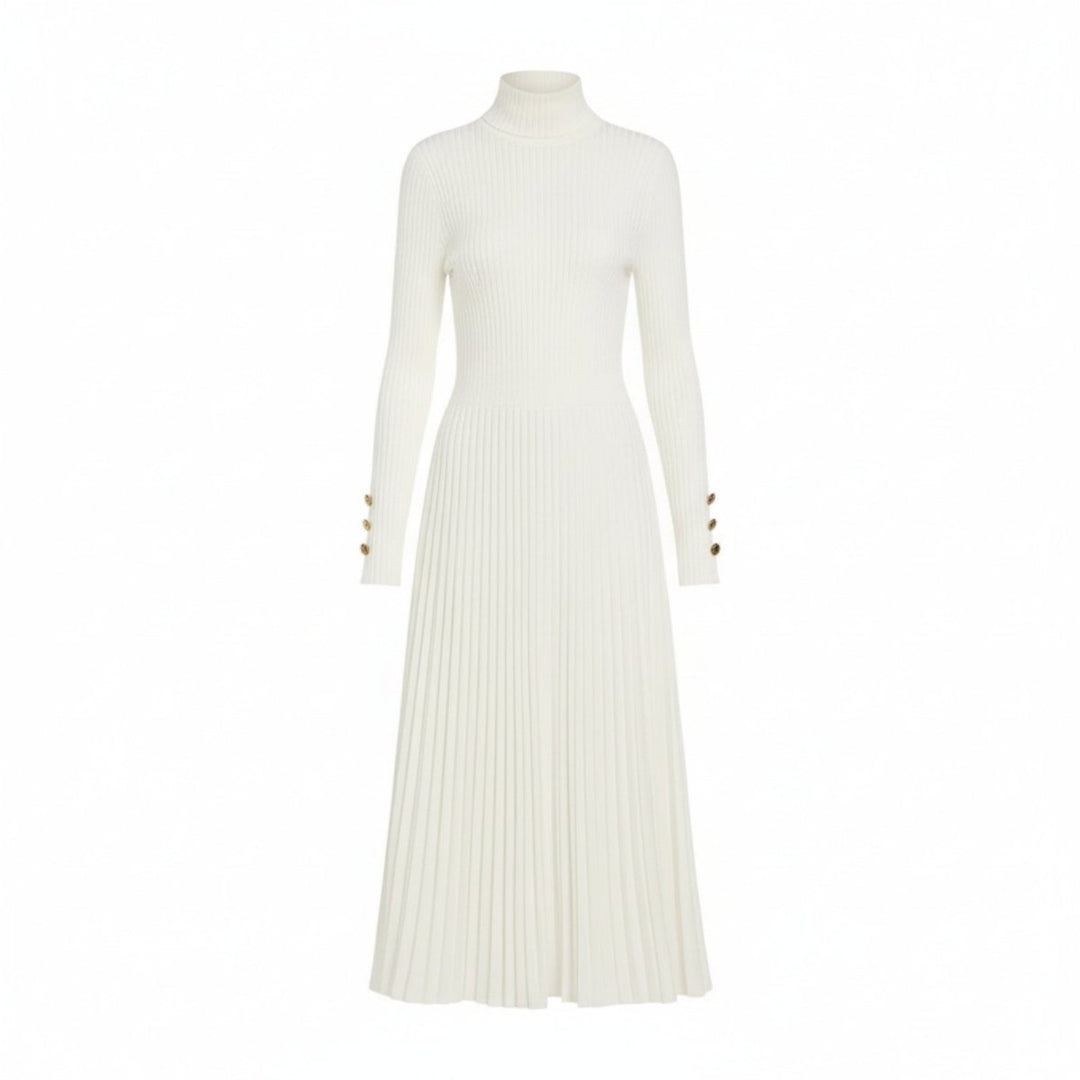 Dianelle | Pleated Turtleneck Knit Midi Dress