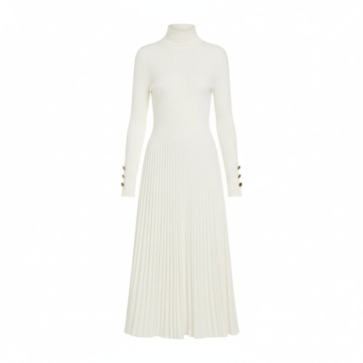 Dianelle | Pleated Turtleneck Knit Midi Dress