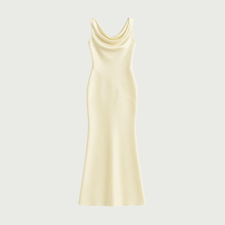 Lucienne | Cowl Neck Backless Satin Evening Gown