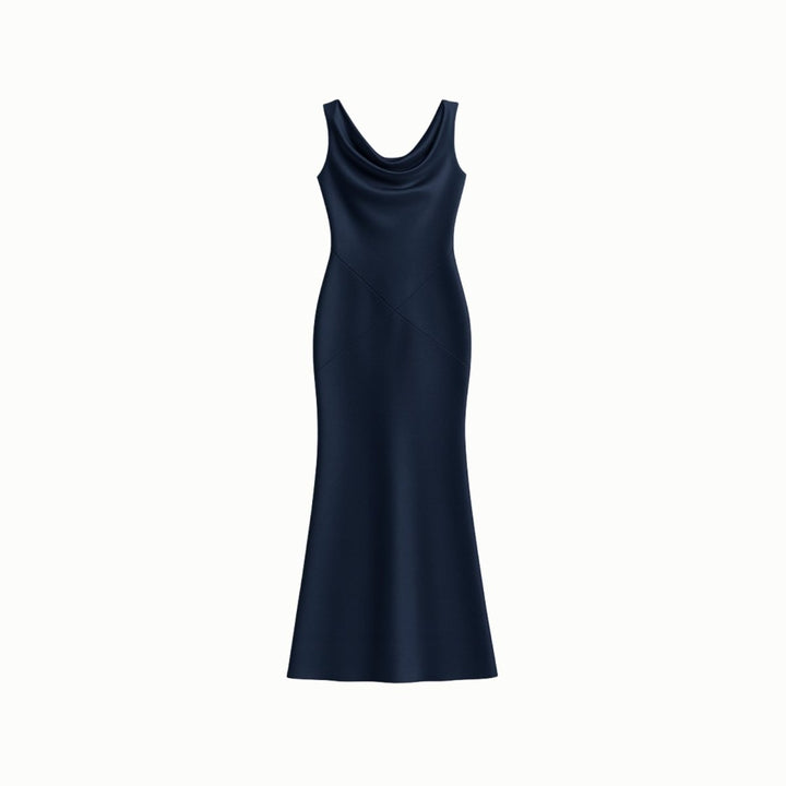 Lucienne | Cowl Neck Backless Satin Evening Gown