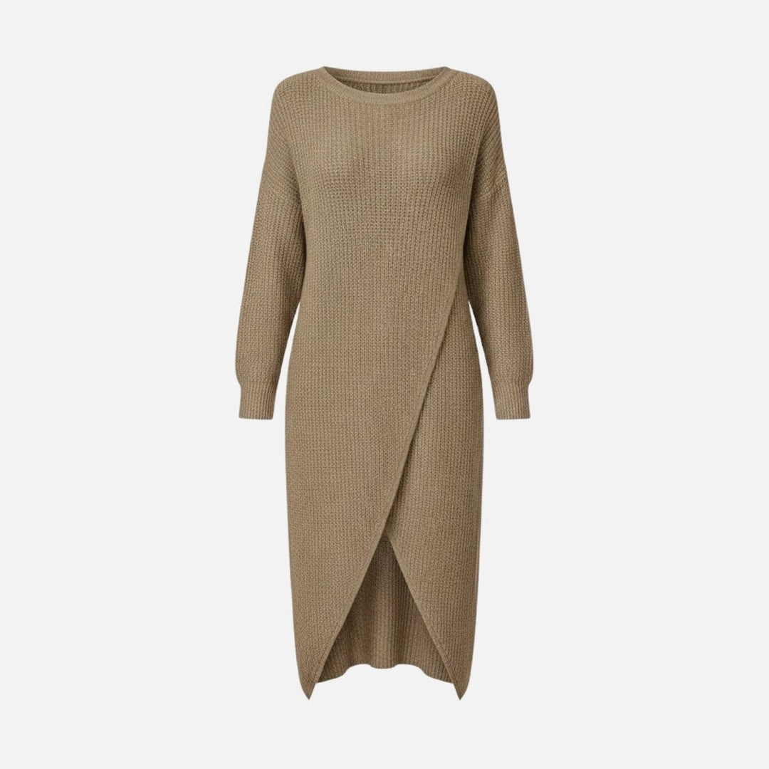 Janesse | Wrap Knit Midi Dress Waffle Texture