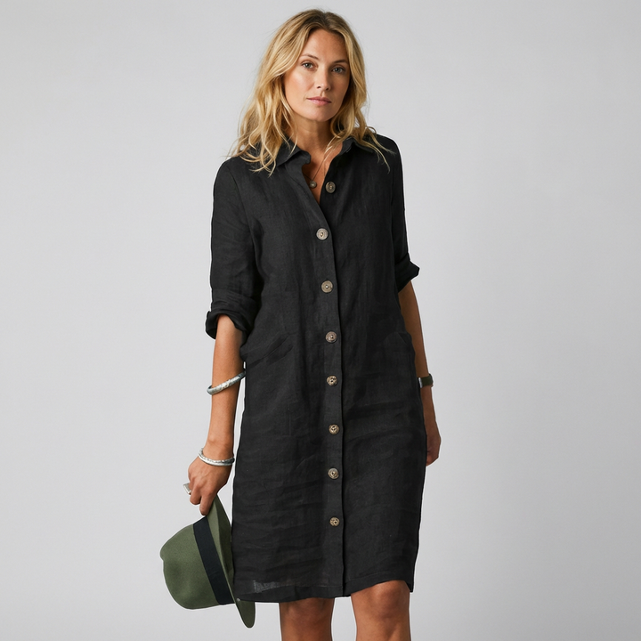 Cleo | Linen Button-Front Shirt Dress