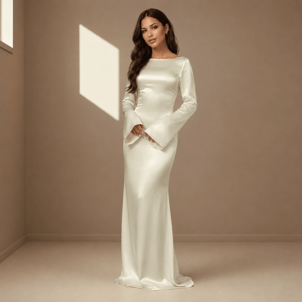 Seraphine | Bell Sleeve Satin Maxi Gown