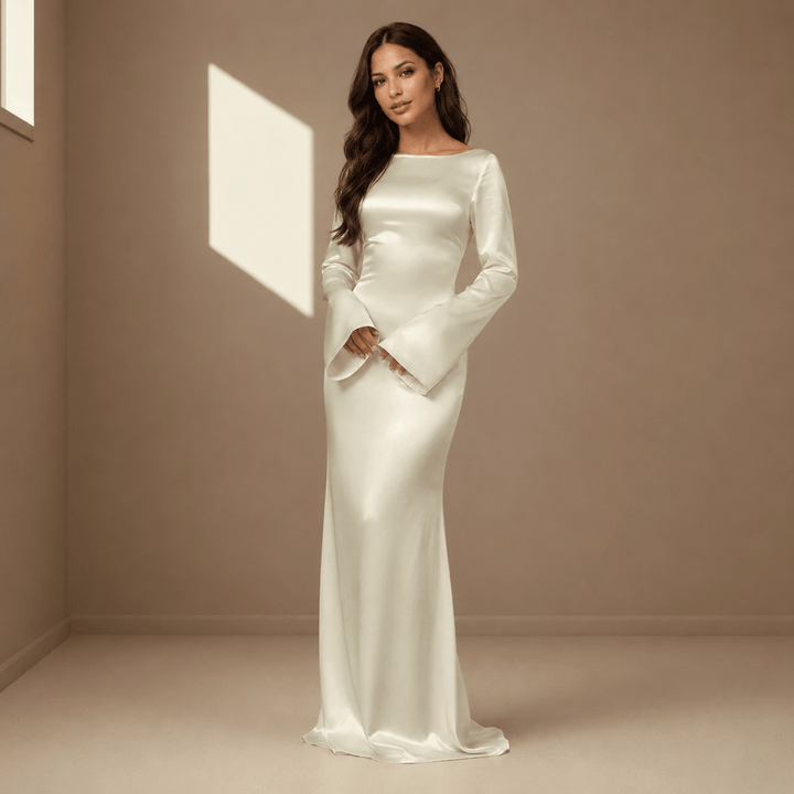 Seraphine | Bell Sleeve Satin Maxi Gown