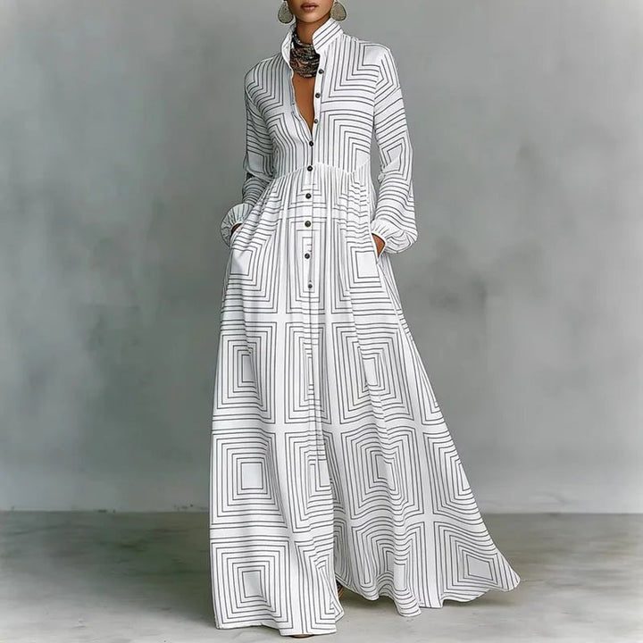 Daphne | Stand Collar Printed Boho Maxi Dress