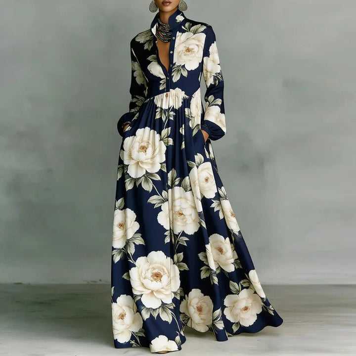 Daphne | Stand Collar Printed Boho Maxi Dress